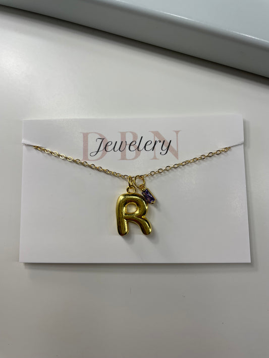 24kt Gold Plated Personalised Initial and Birthstone Necklace