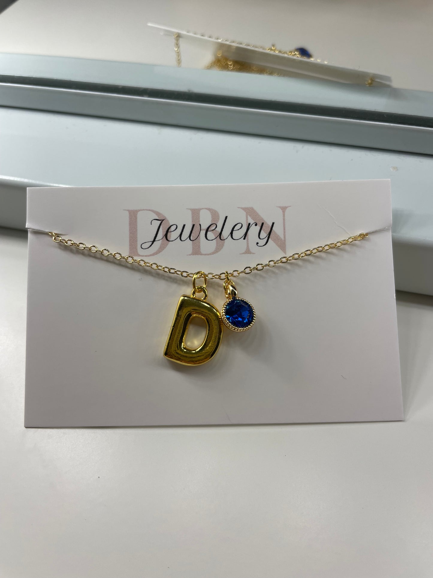 24kt Gold Plated Personalised Initial and Birthstone Gem Necklace