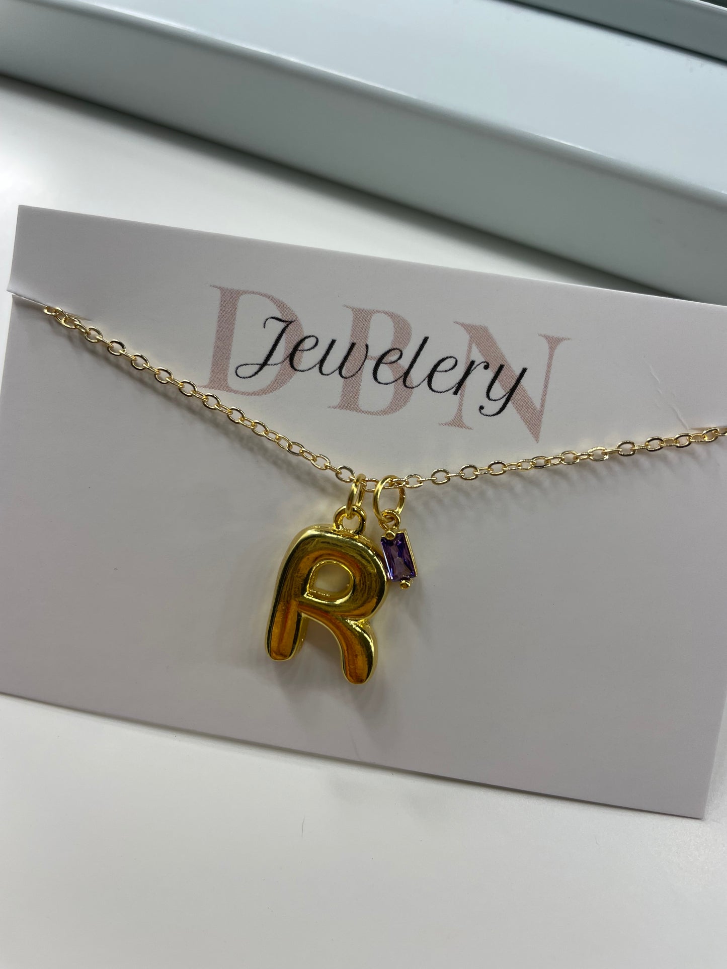 24kt Gold Plated Personalised Initial and Birthstone Necklace