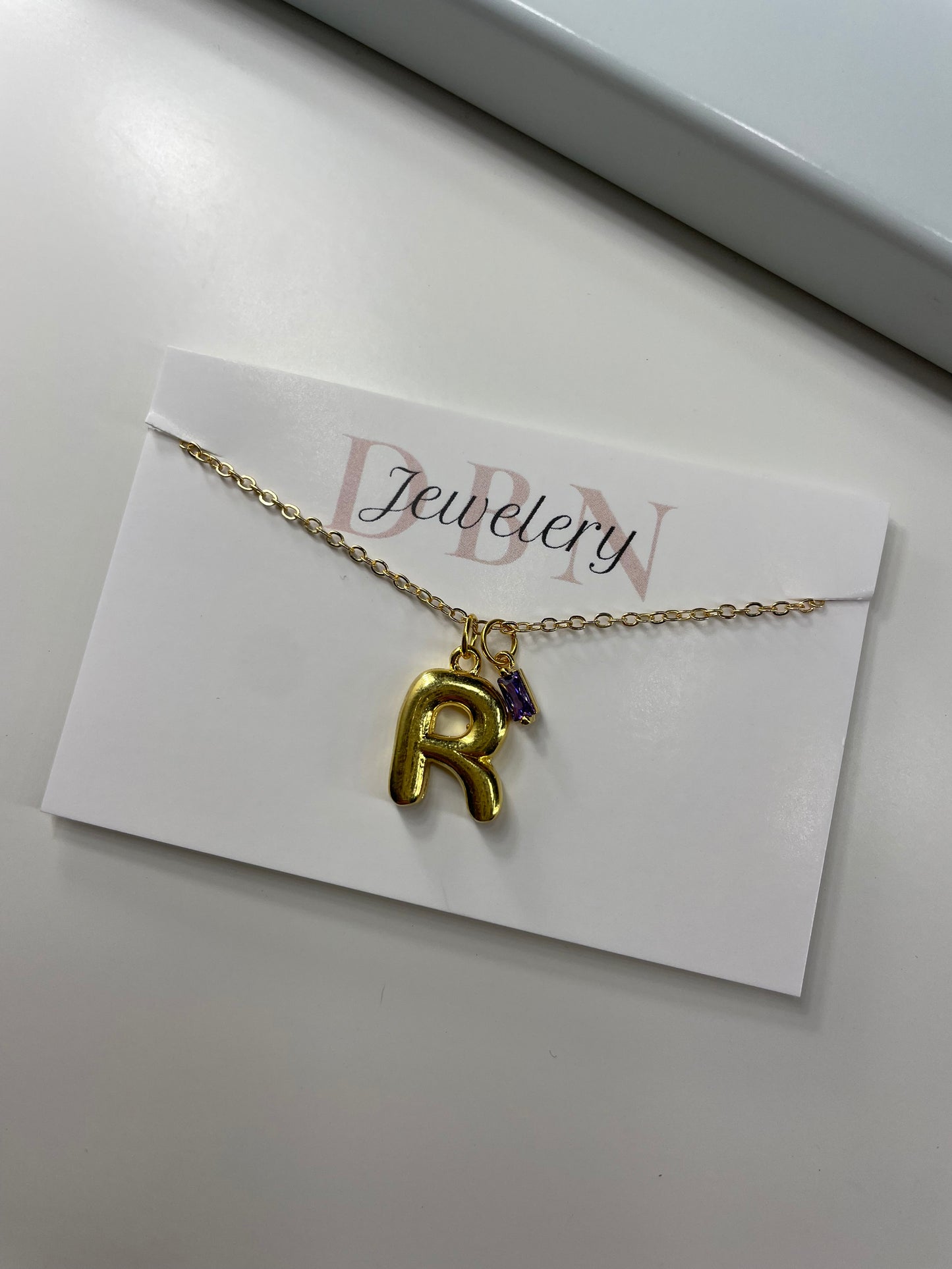 24kt Gold Plated Personalised Initial and Birthstone Necklace