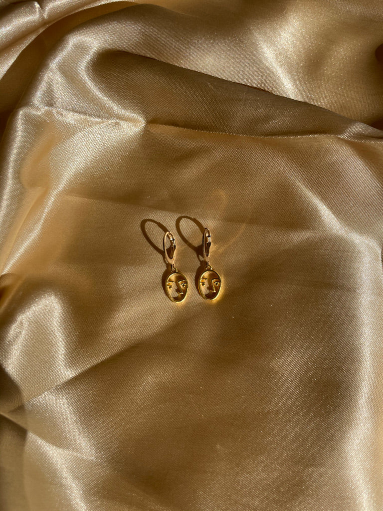 Gold Plated Line-Art Face Earrings