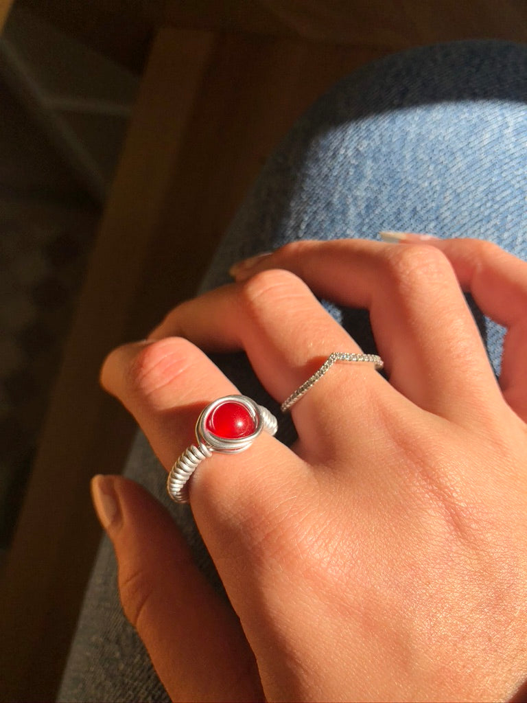 Red Malaysian Jade Wire Ring Silver