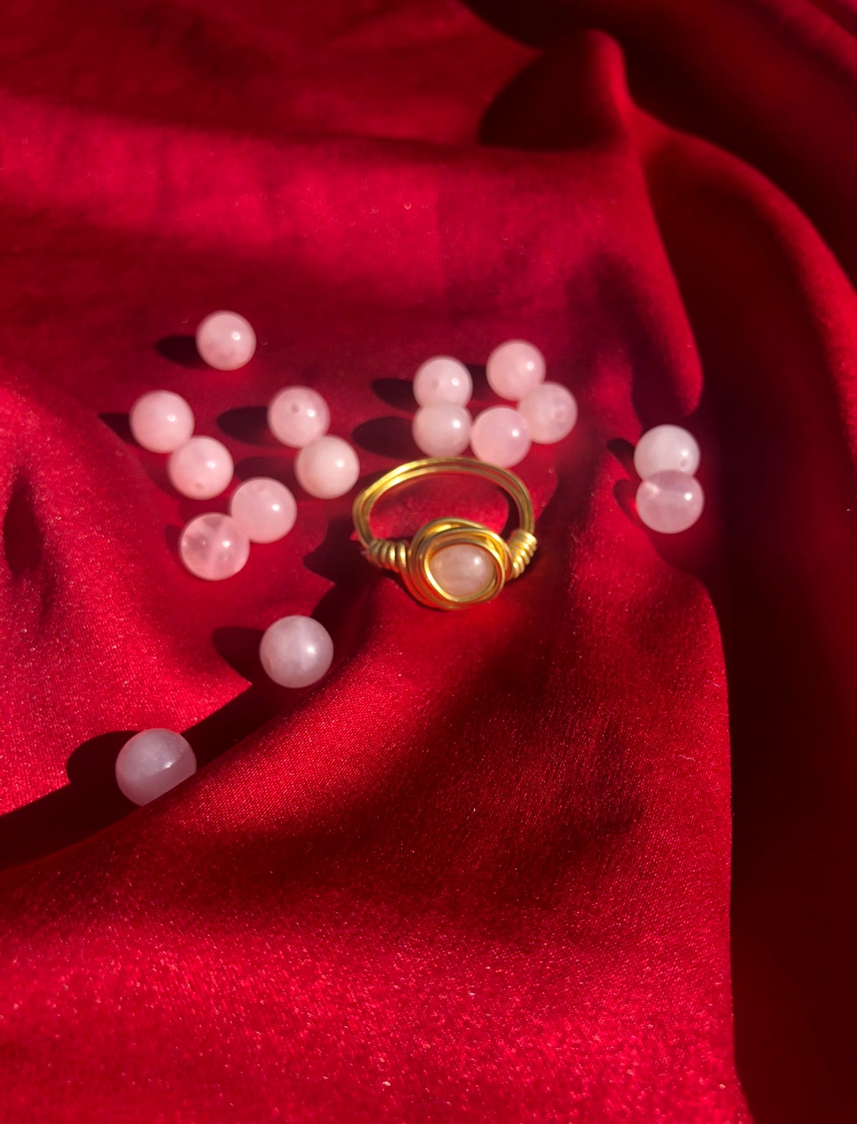 Rose Quartz Wire Ring Gold
