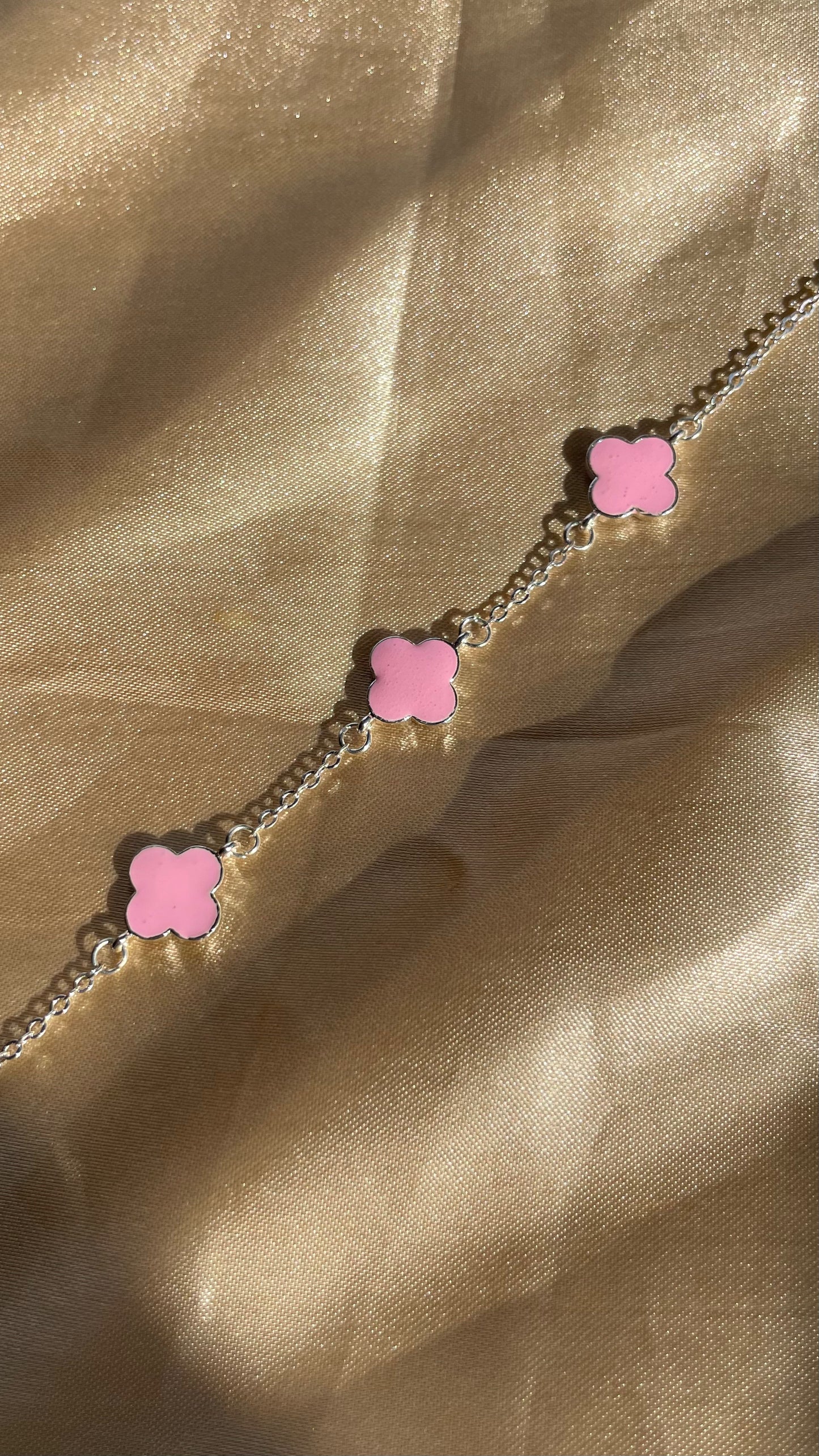 Silver Plated Pink Clover Bracelet