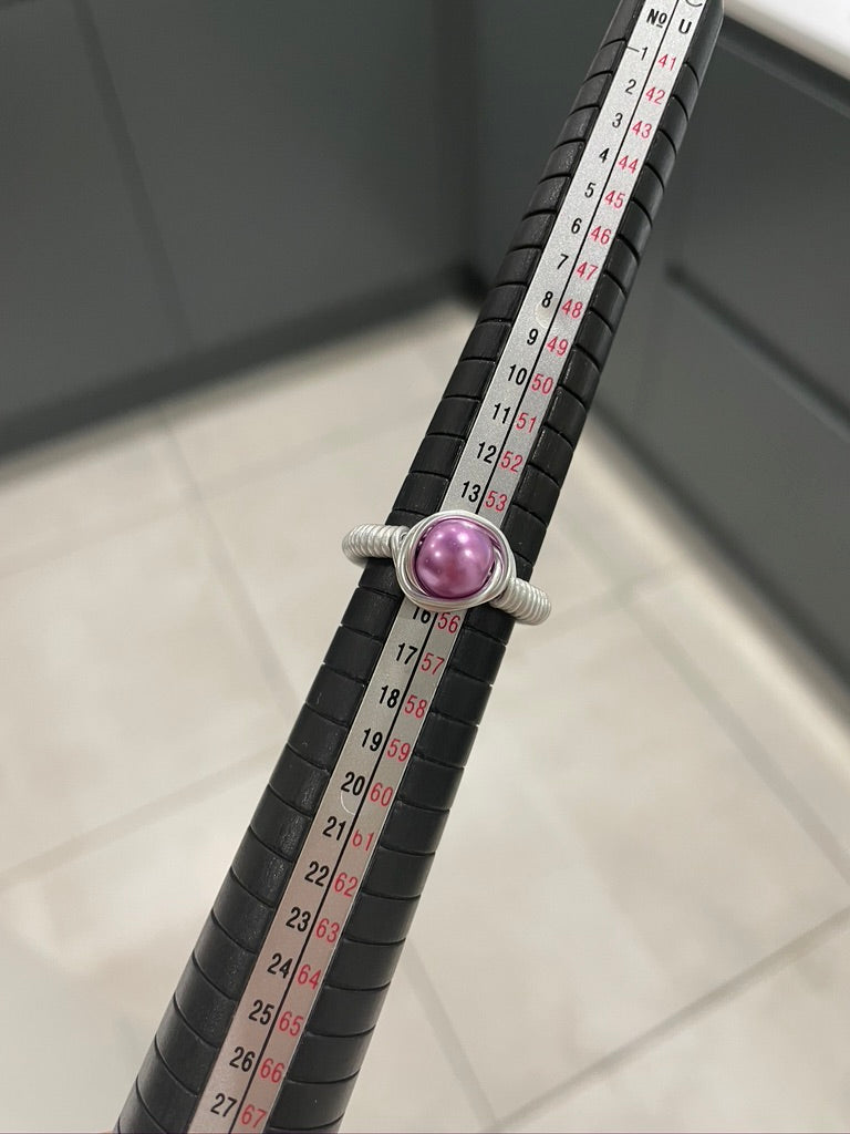 Purple Pearl Bead Silver Wire Ring