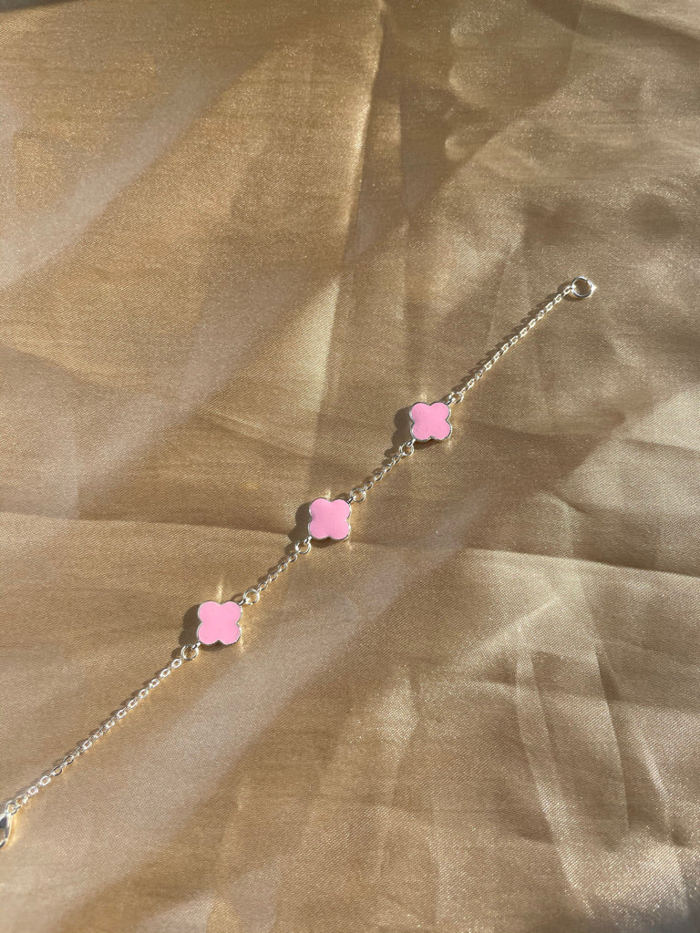Silver Plated Pink Clover Bracelet