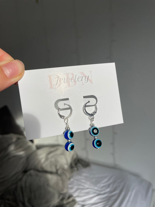 Silver Double Evil Eye Earrings