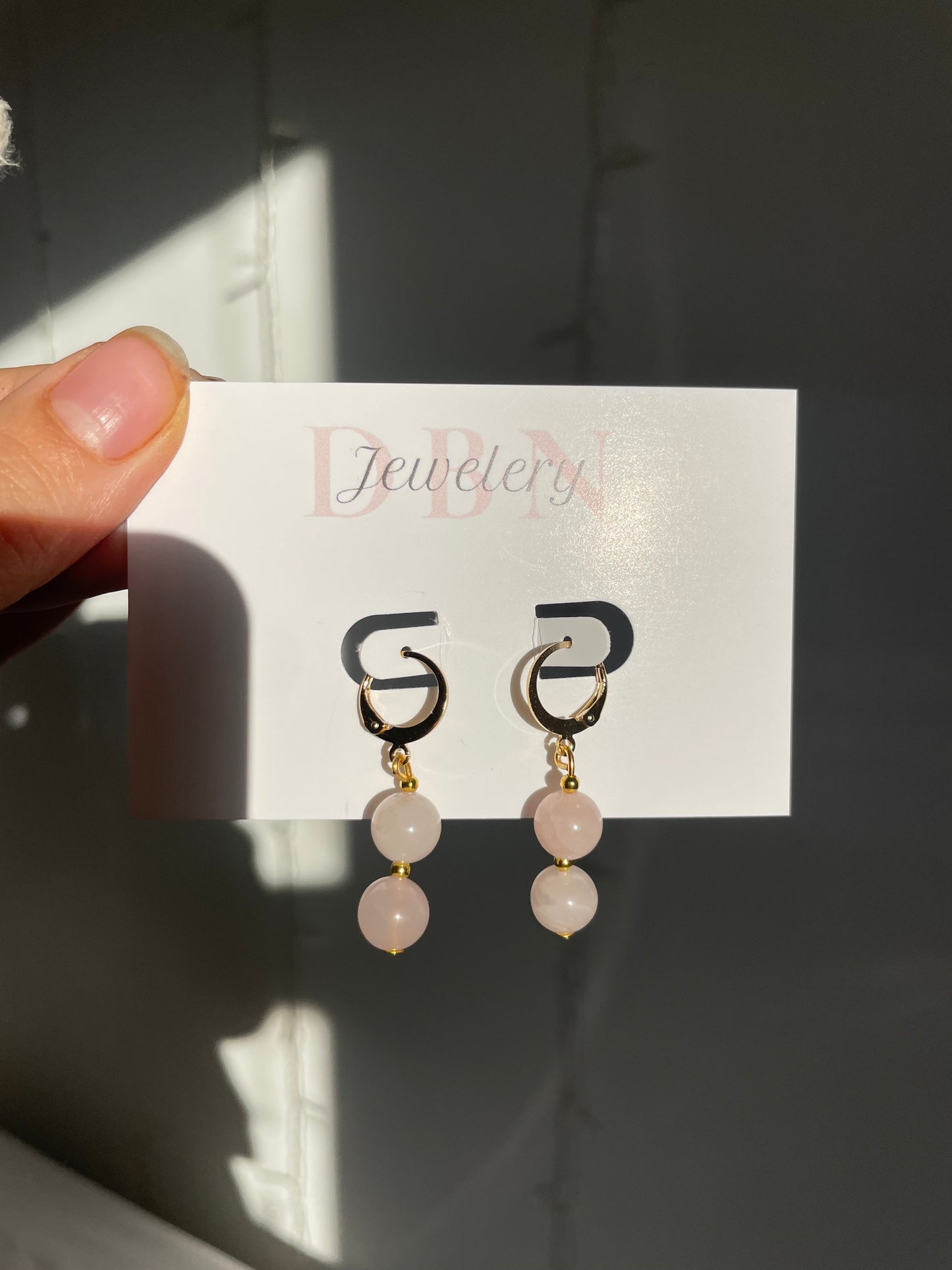 Gold Double Rose Quartz Earrings