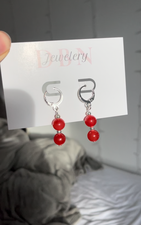 Silver Double Red Jade Earrings