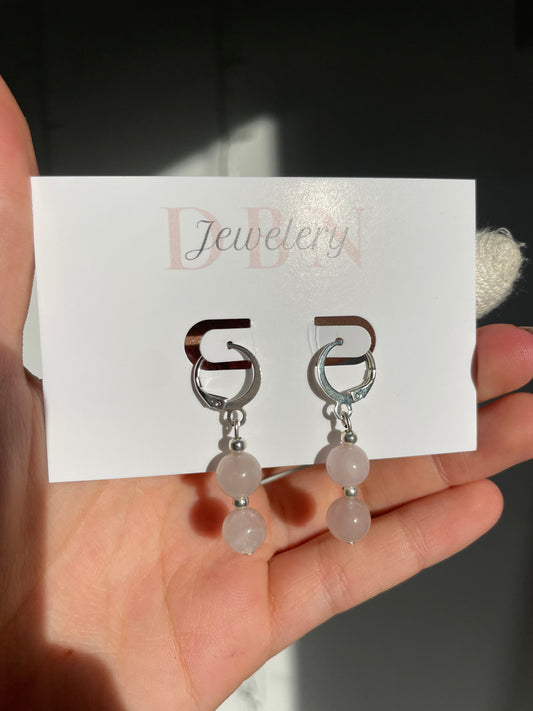 Silver Double Rose Quartz Earrings