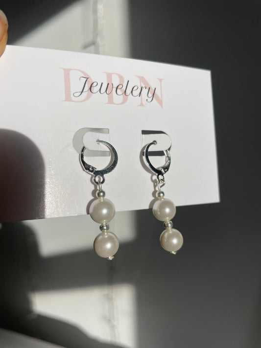 Silver Double Pearl Earrings