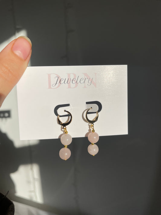 Gold Double Rose Quartz Earrings