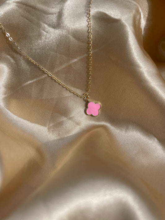 24kt Gold Plated Pink Clover Necklace