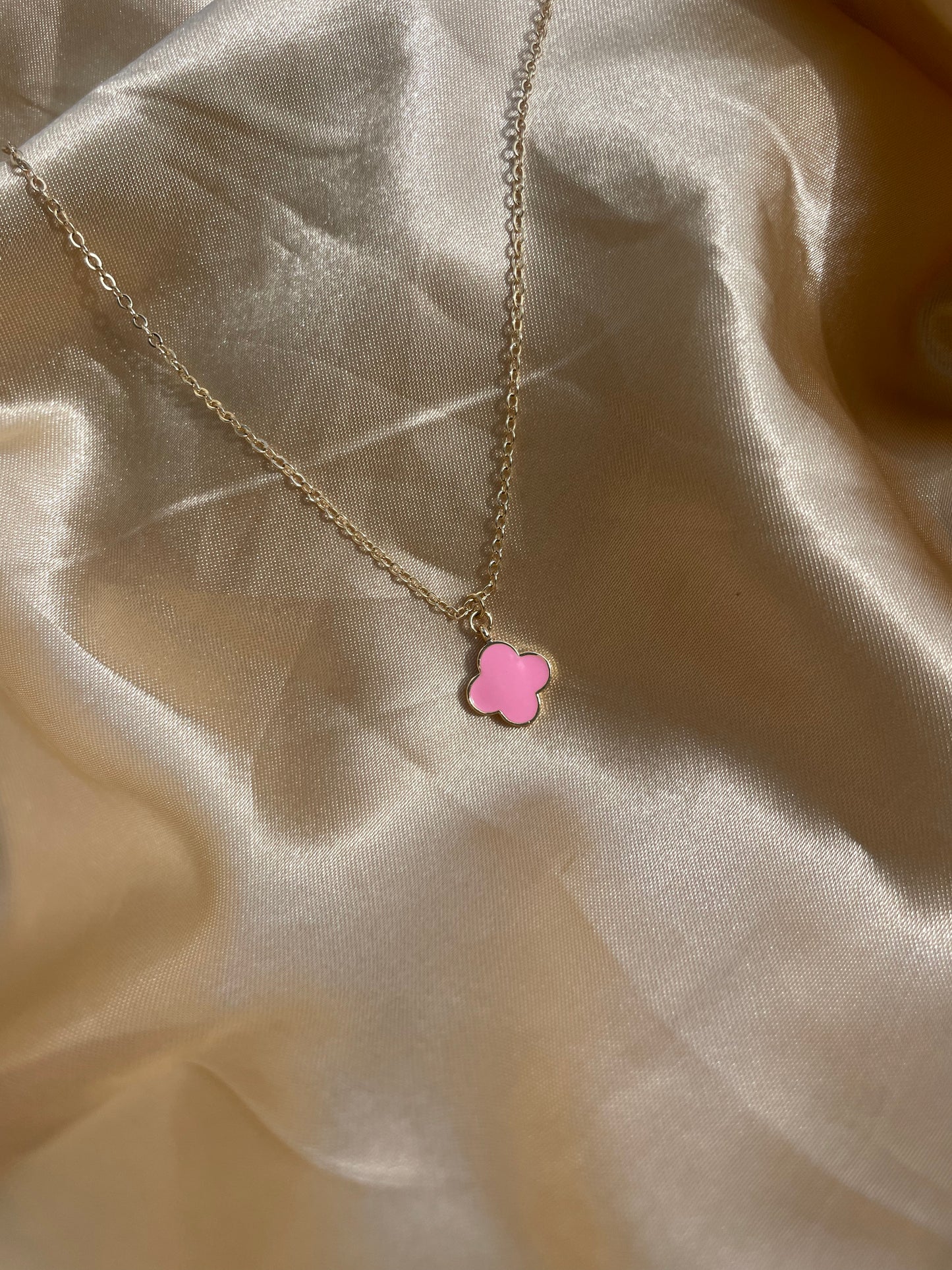 24kt Gold Plated Pink Clover Necklace