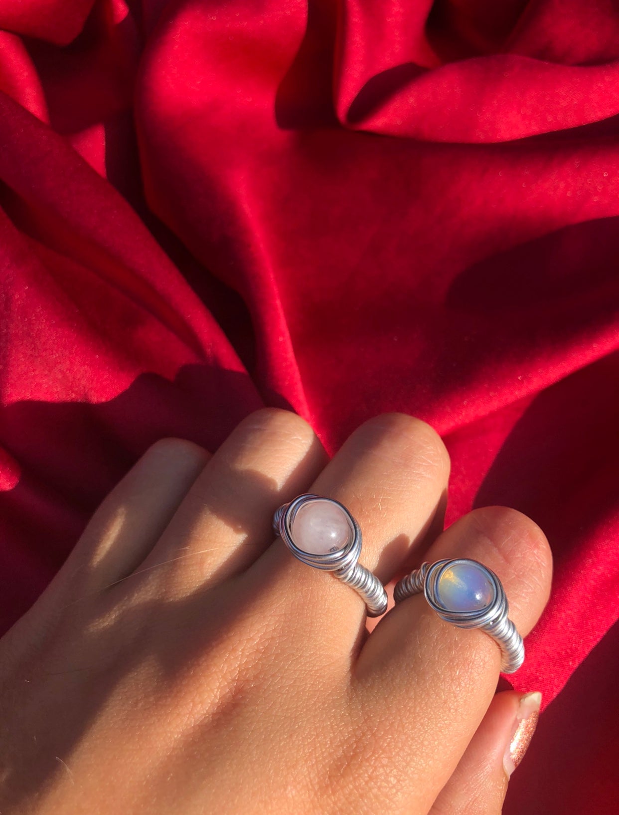 Rose Quartz Wire Ring Silver