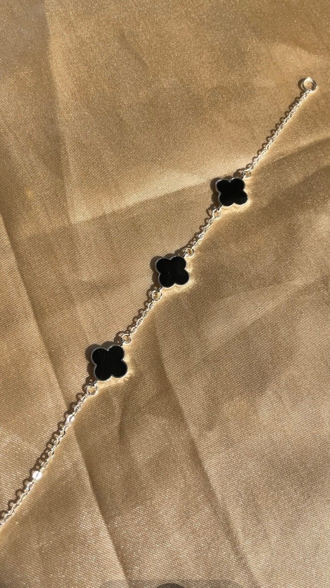 Silver Plated Black Clover Bracelet