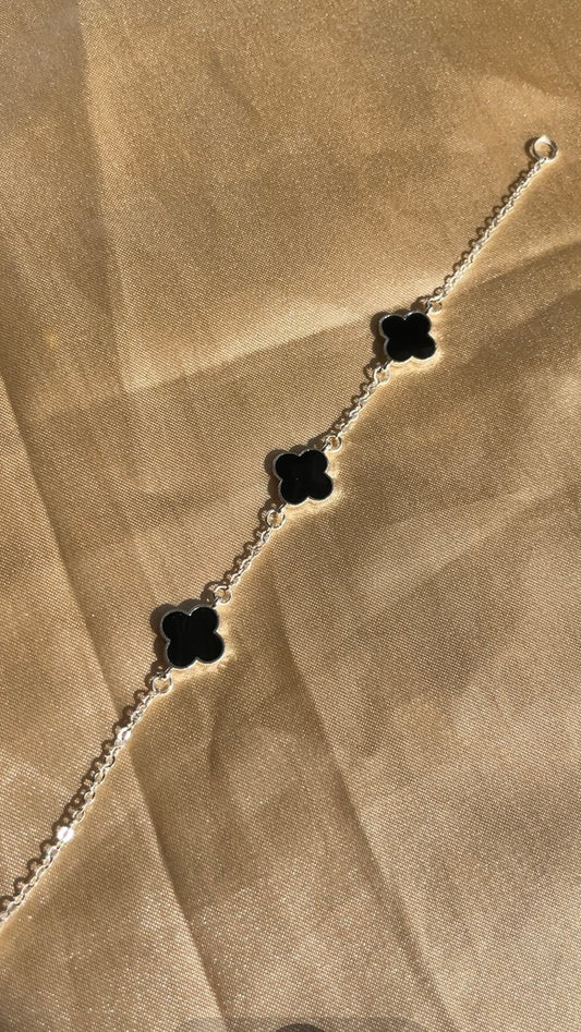 Silver Plated Black Clover Bracelet