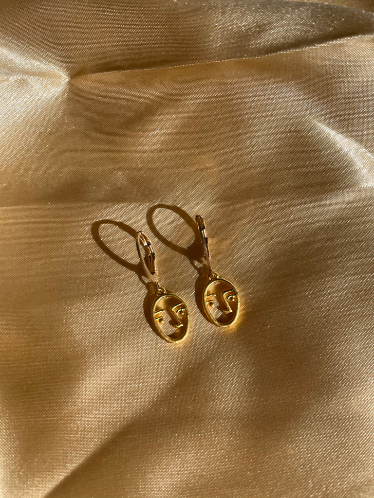 Gold Plated Line-Art Face Earrings