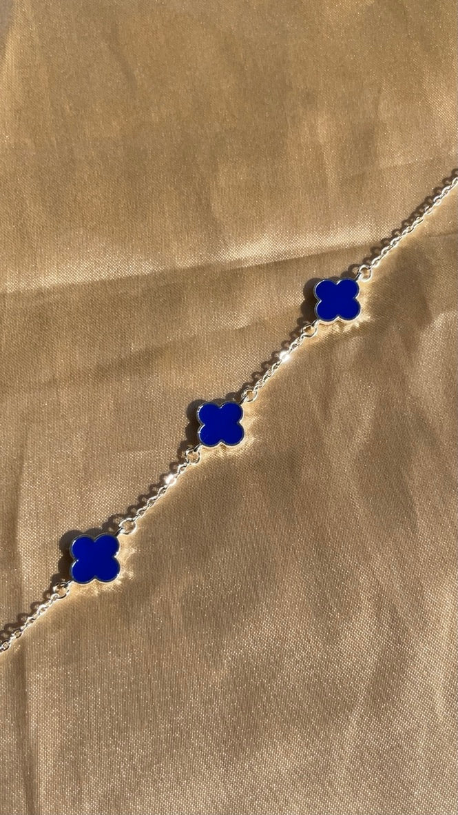 Silver Plated Cobalt Blue Clover Bracelet