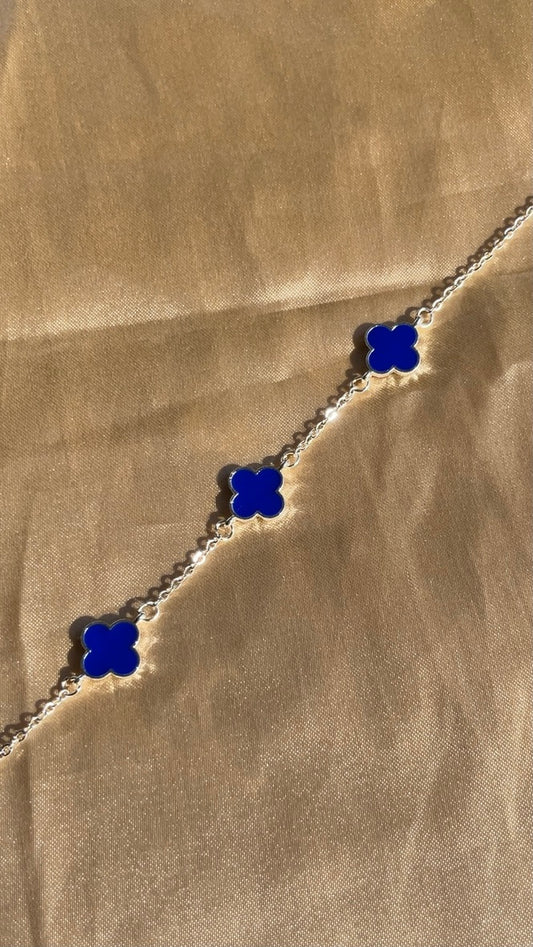 Silver Plated Cobalt Blue Clover Bracelet