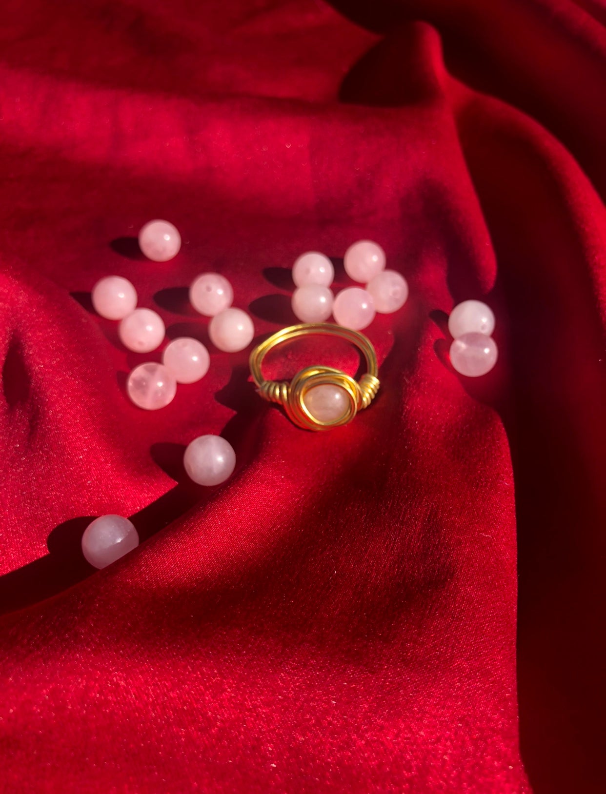 Rose Quartz Wire Ring Gold