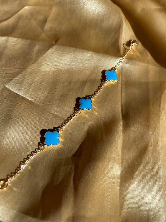 24kt Gold Plated Blue Clover Bracelet