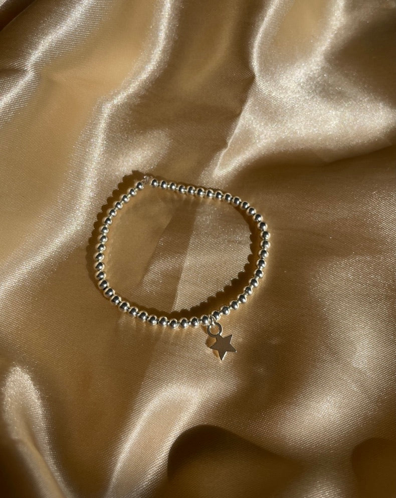 Silver Beaded Bracelet with Small Star Charm