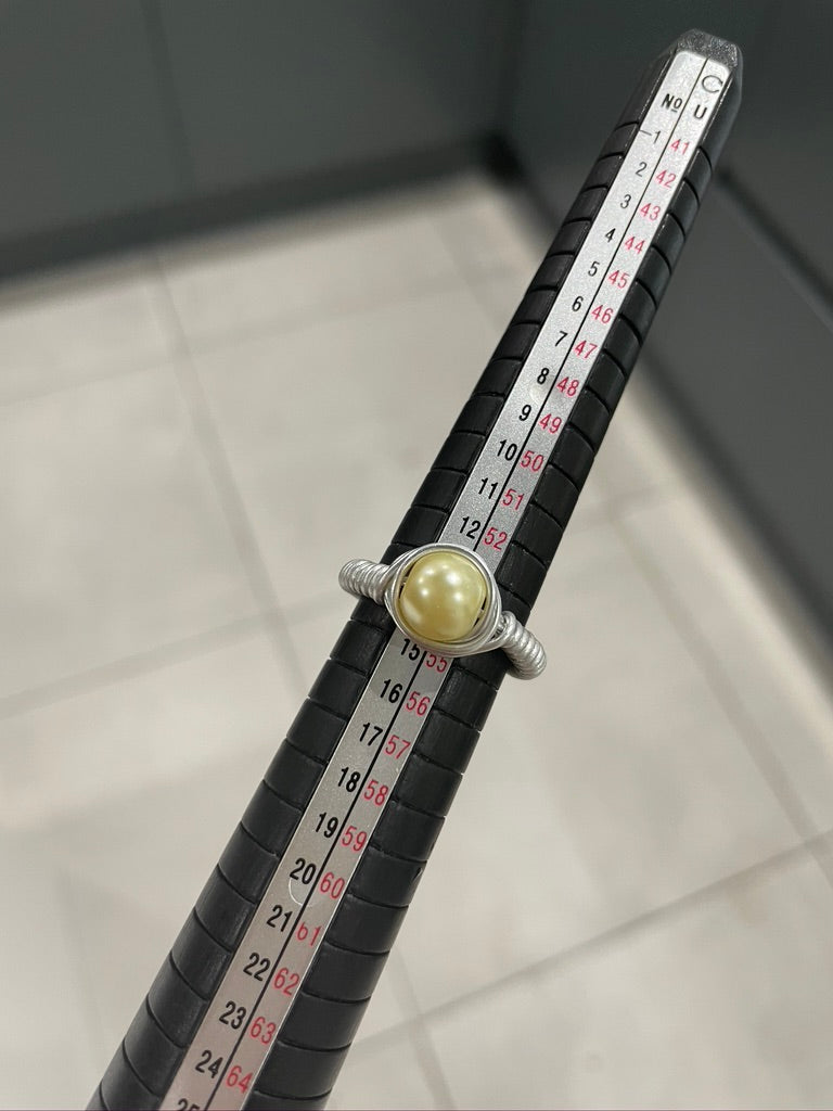 Yellow Pearl Bead Silver Wire Ring