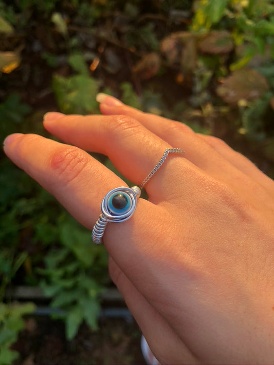 Evil Eye Silver Wire Ring