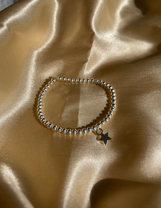 Silver Beaded Bracelet with Small Star Charm