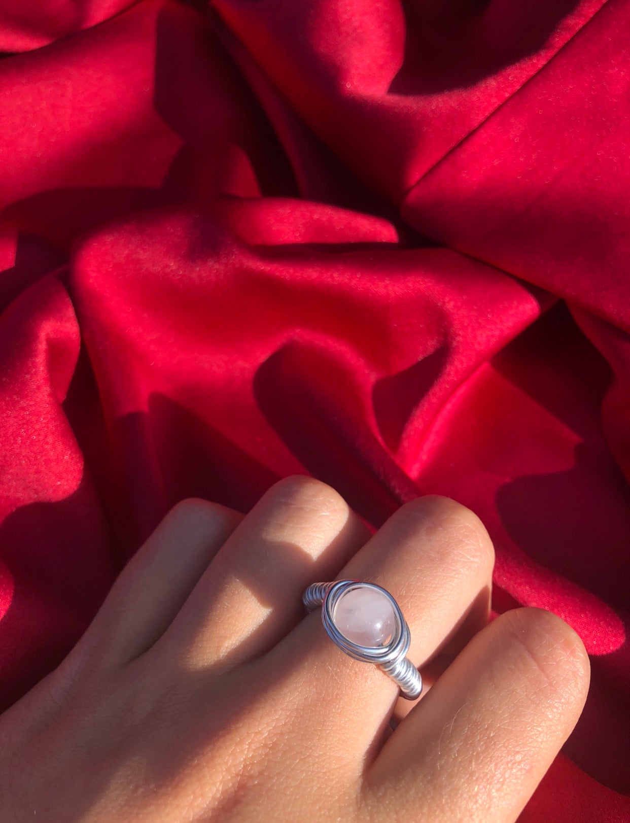 Rose Quartz Wire Ring Silver