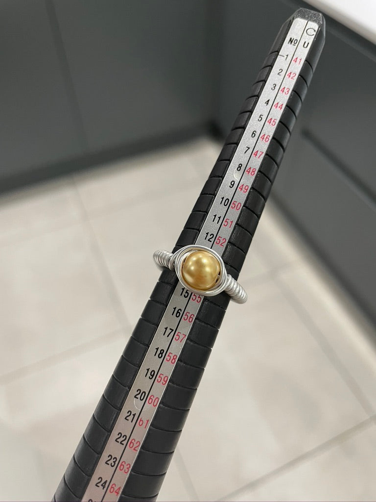 Gold Pearl Bead Silver Wire Ring