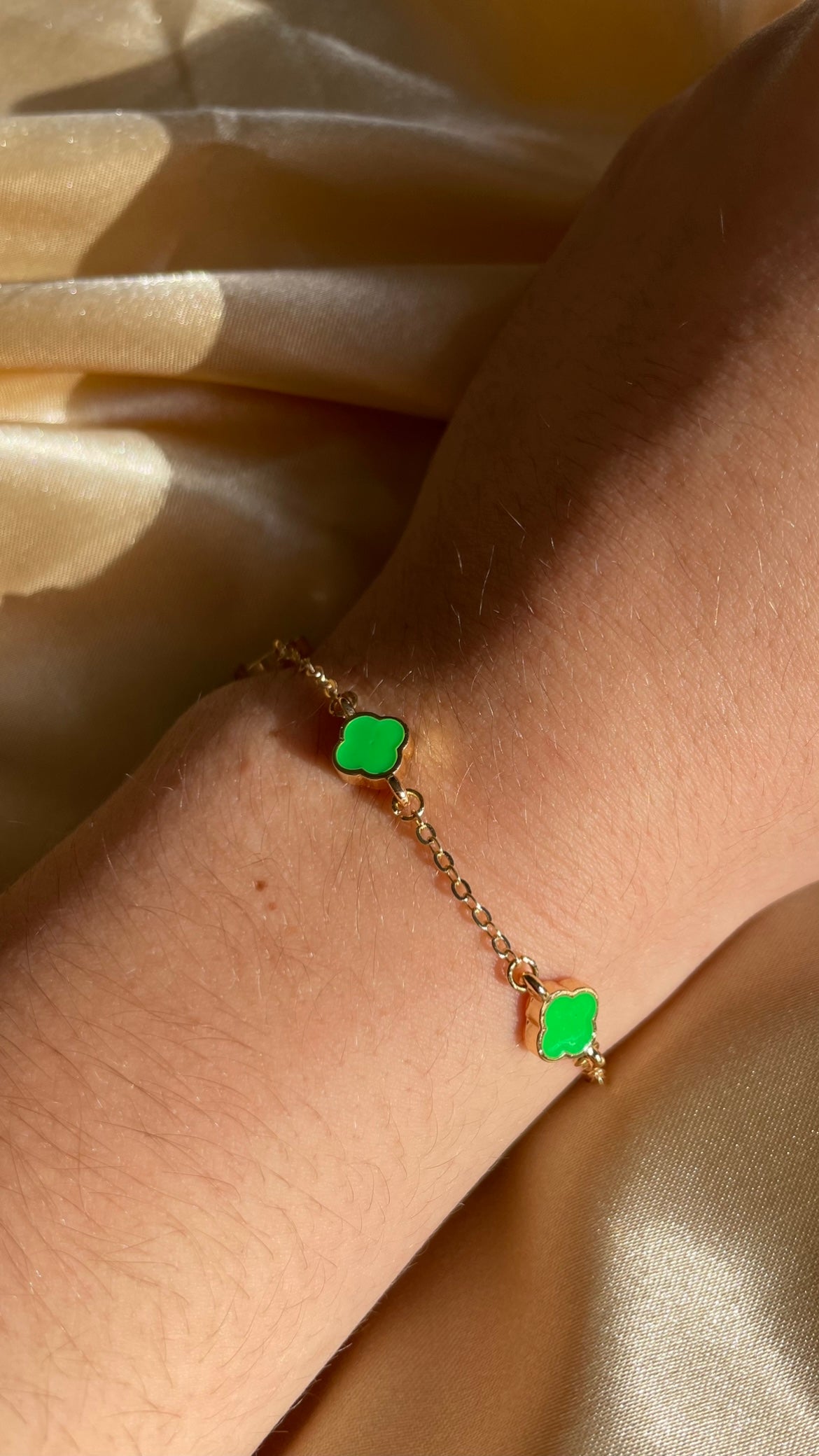 24kt Gold Plated Green Clover Bracelet