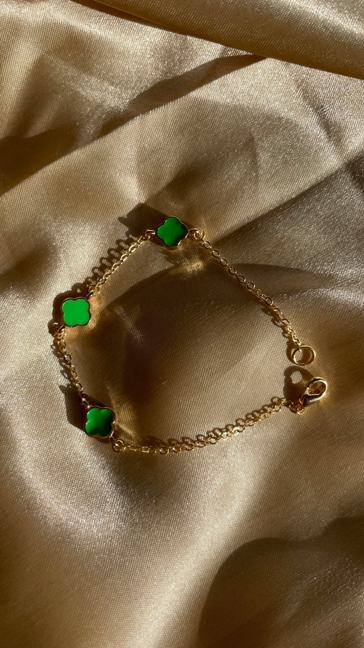 24kt Gold Plated Green Clover Bracelet