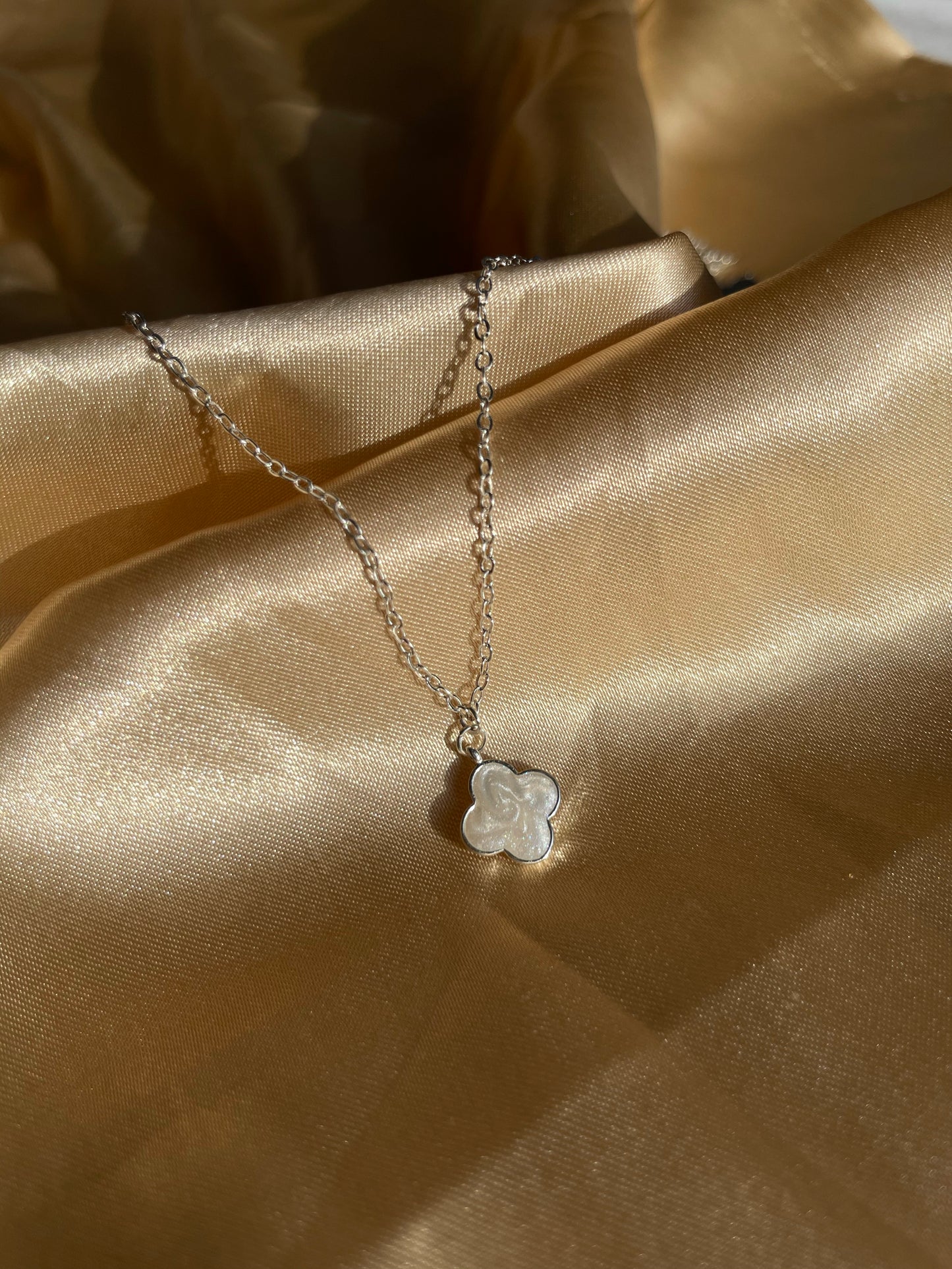 Silver Plated Pearl Clover Necklace