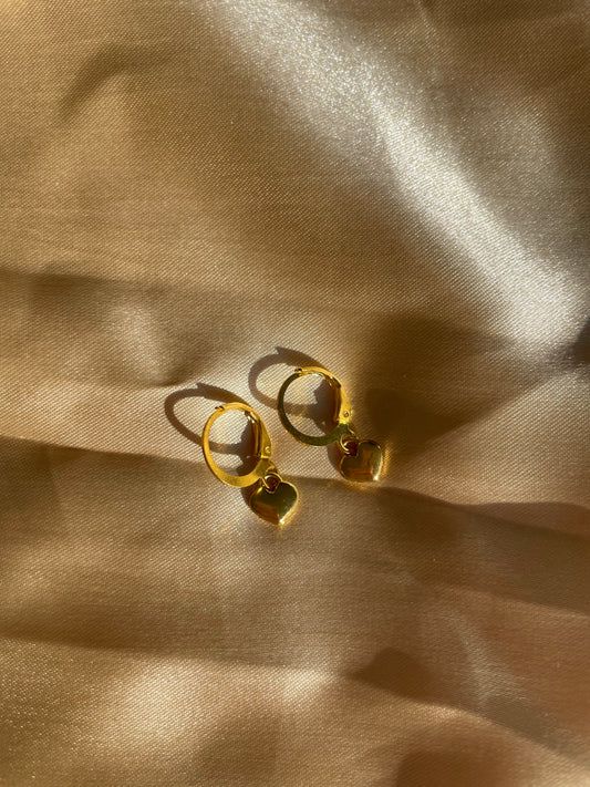 Gold Small Heart Charm Earrings