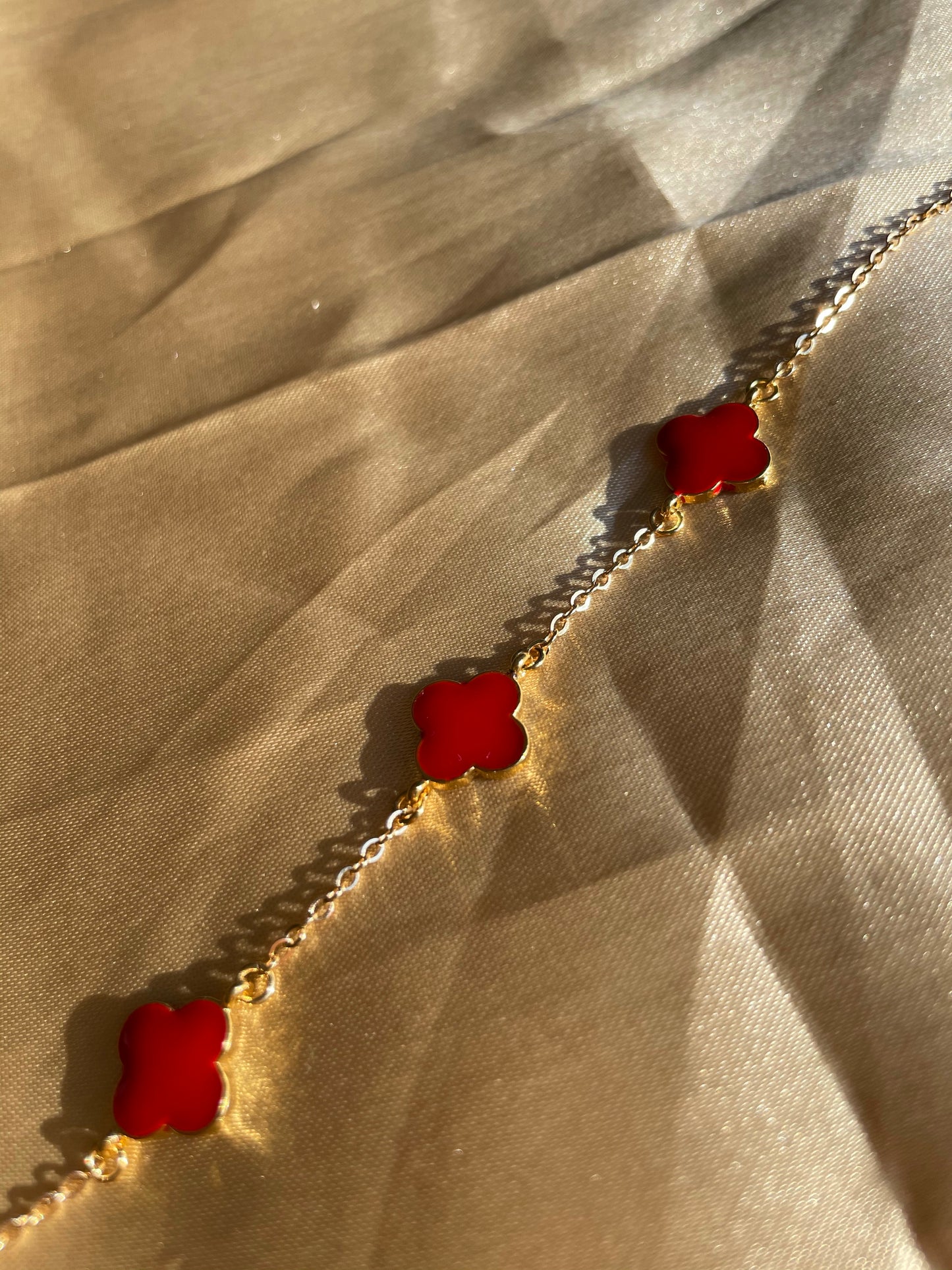 24kt Gold Plated Red Clover Bracelet