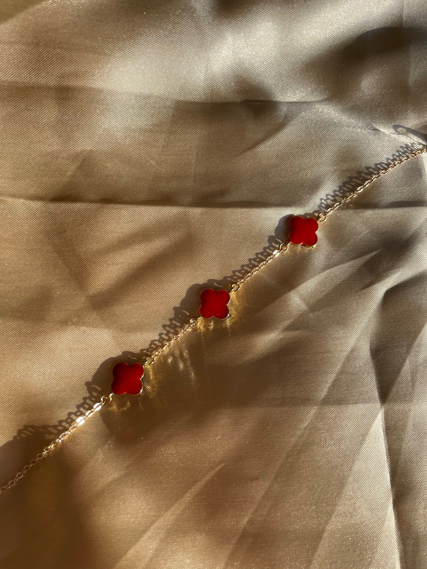 24kt Gold Plated Red Clover Bracelet