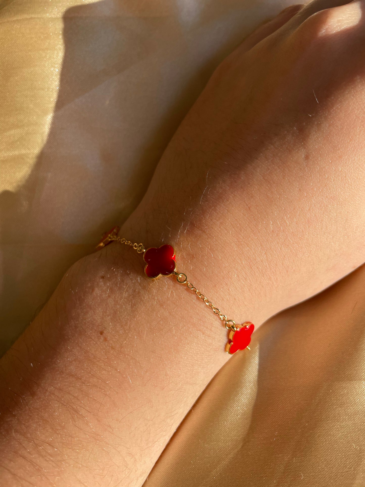 24kt Gold Plated Red Clover Bracelet