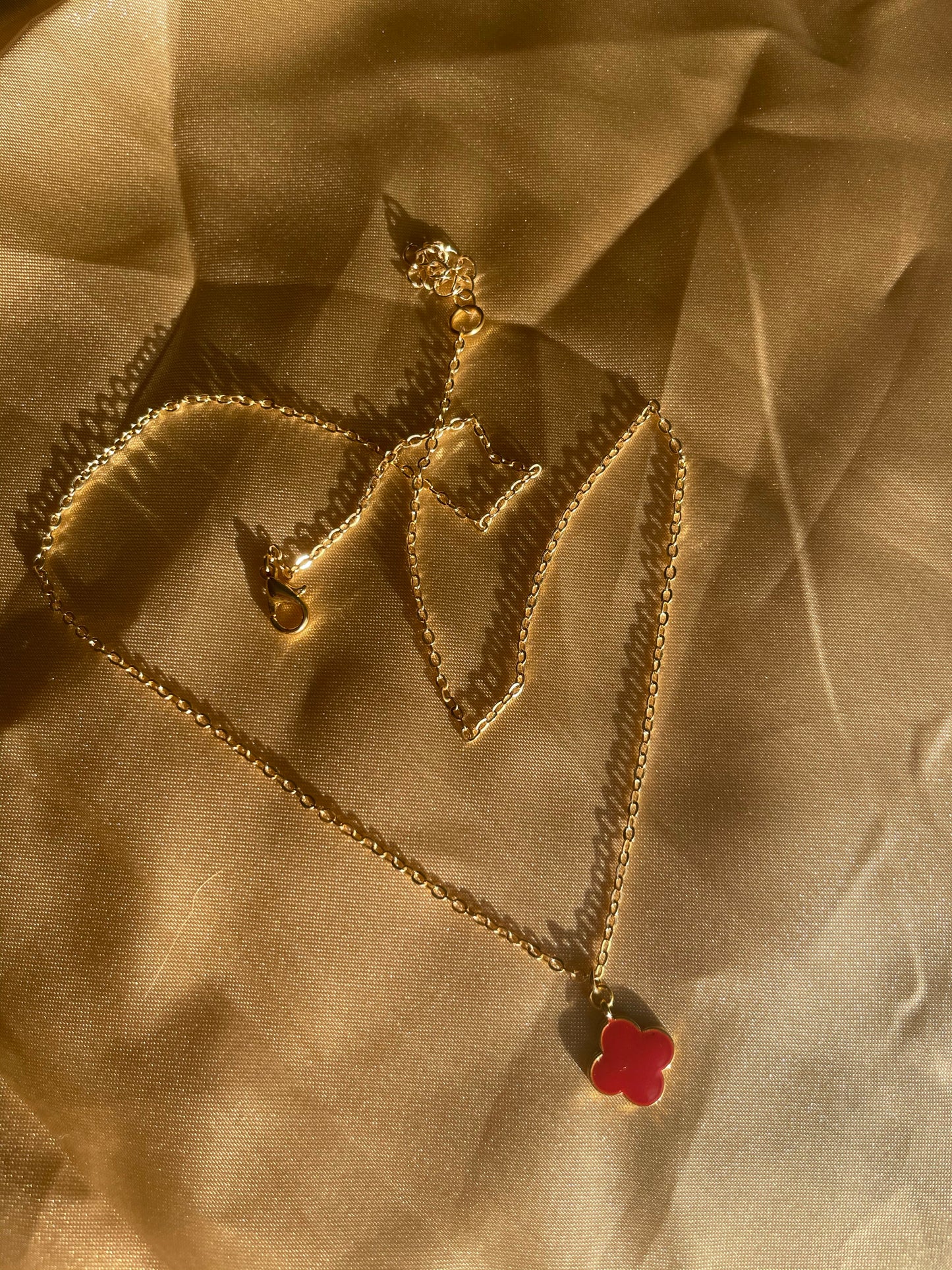 24kt Gold Plated Red Clover Necklace