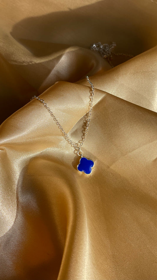 Silver Plated Cobalt Clover Necklace