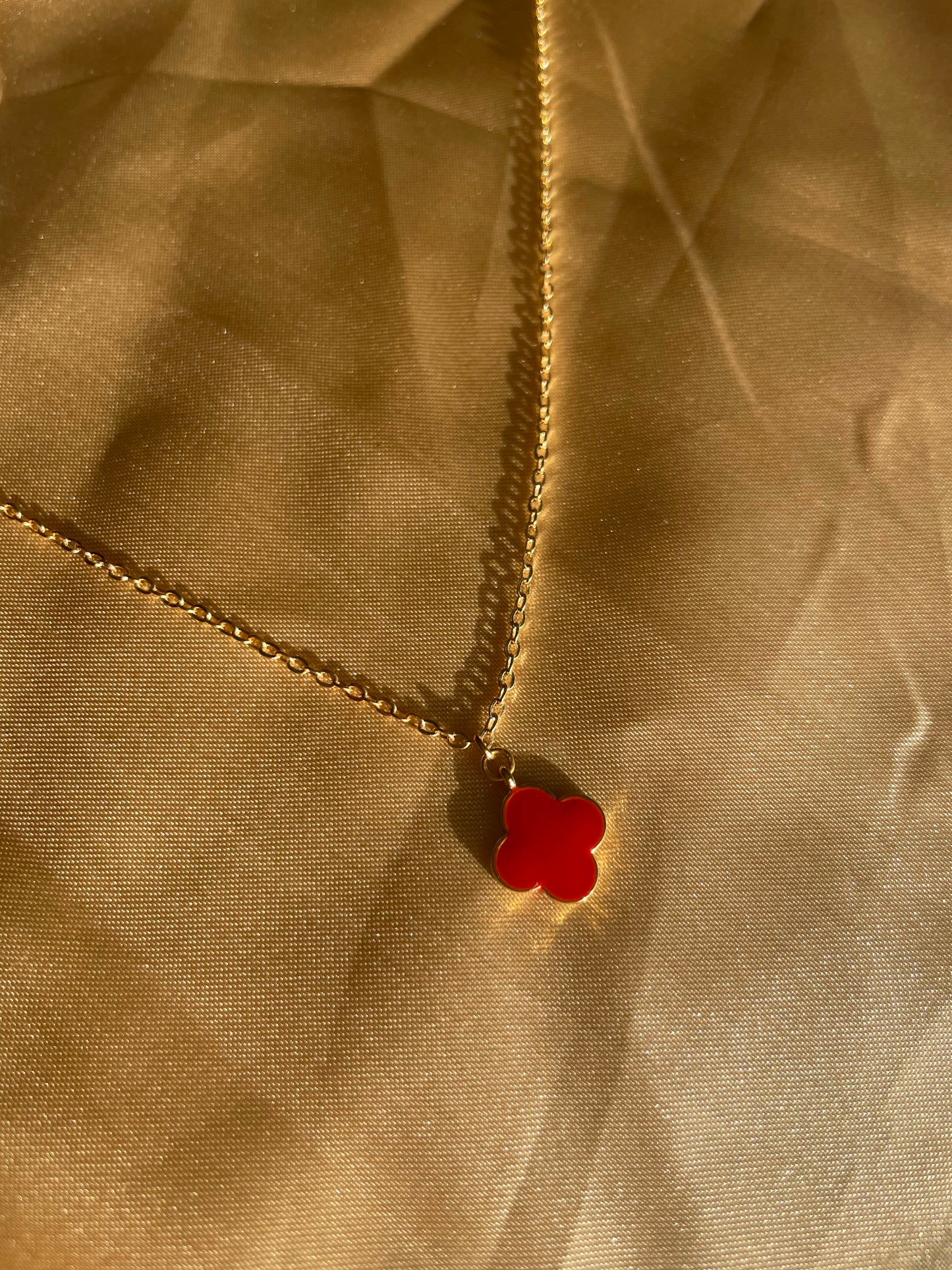 24kt Gold Plated Red Clover Necklace