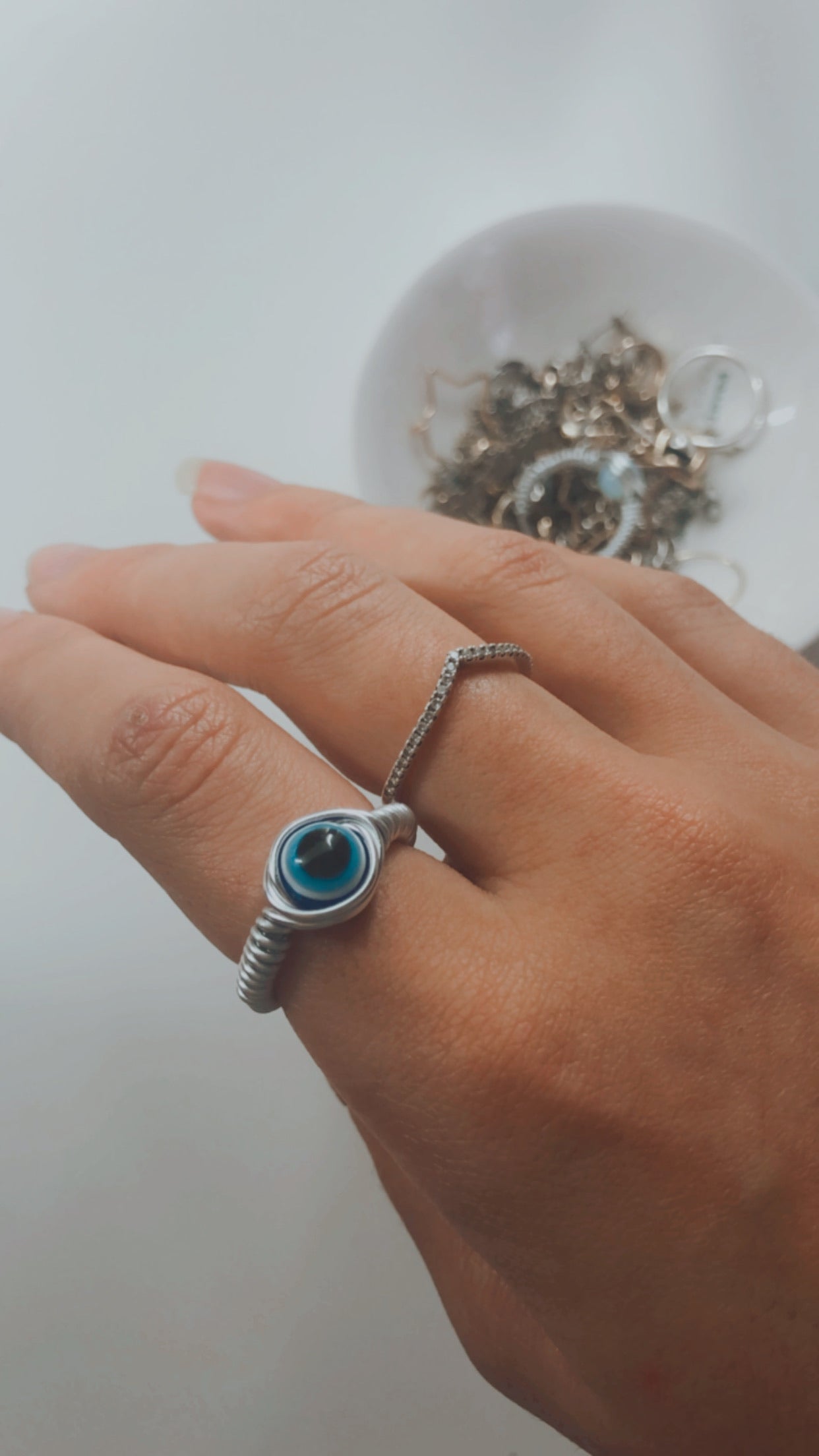 Evil Eye Silver Wire Ring