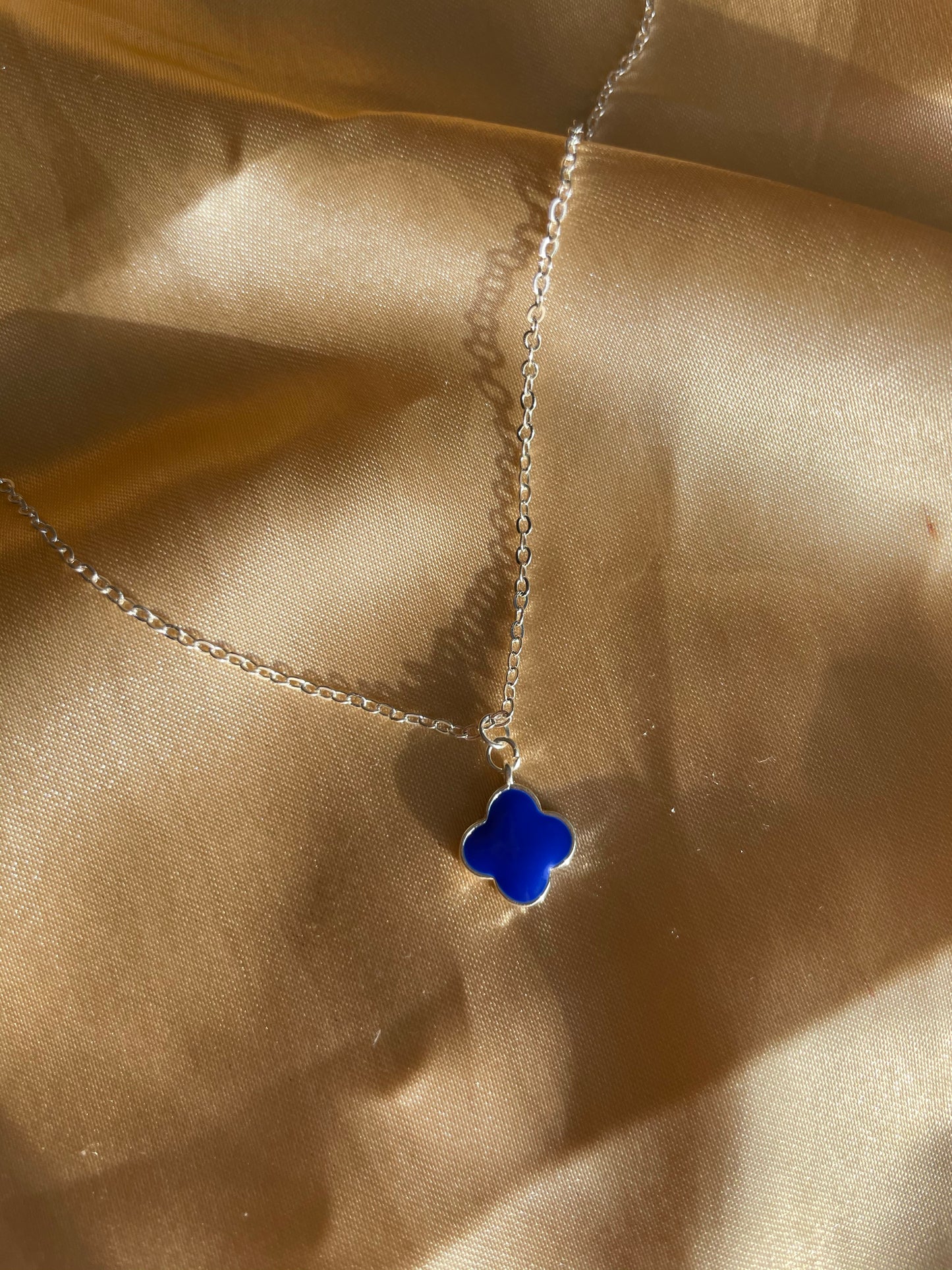 Silver Plated Cobalt Clover Necklace