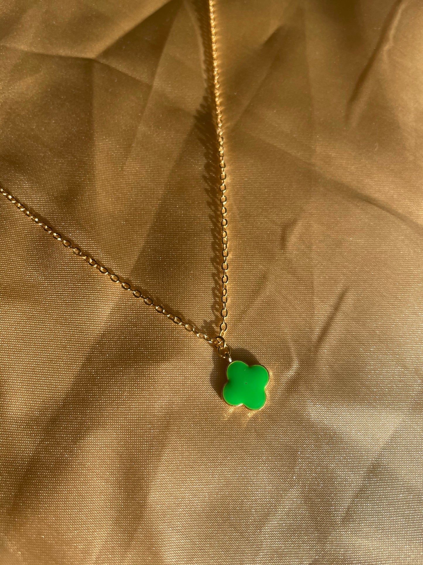 24kt Gold Plated Green Clover Necklace