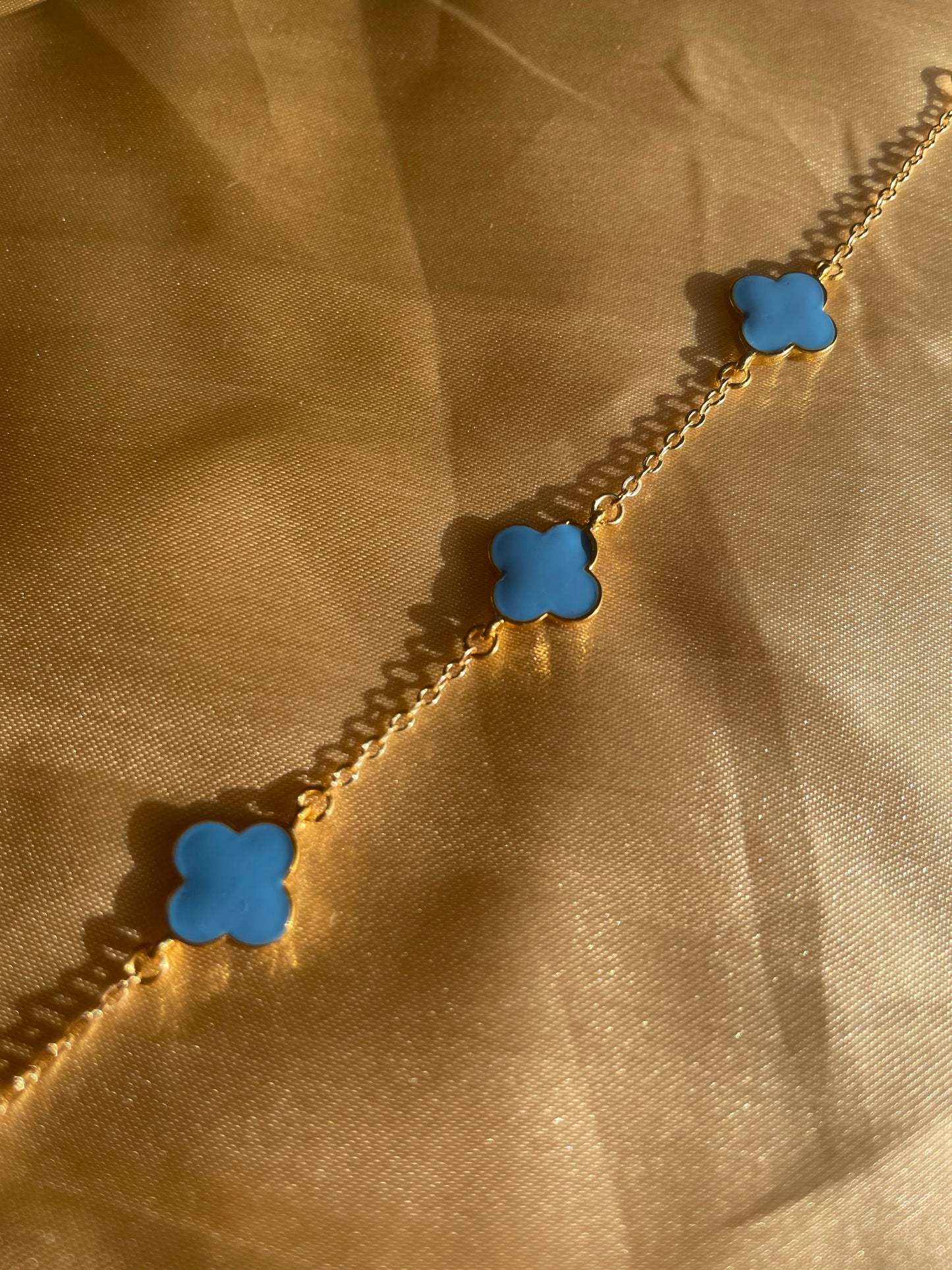 24kt Gold Plated Blue Clover Bracelet