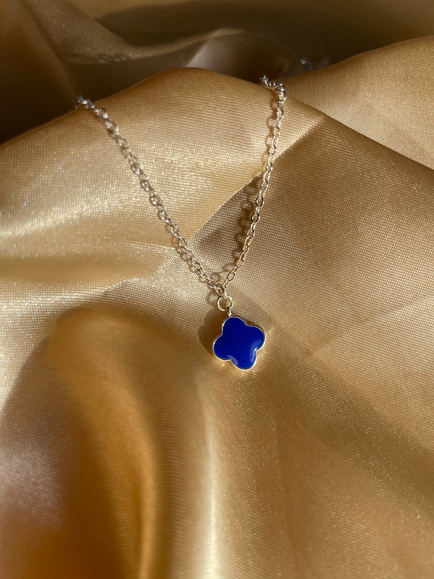 Silver Plated Cobalt Clover Necklace