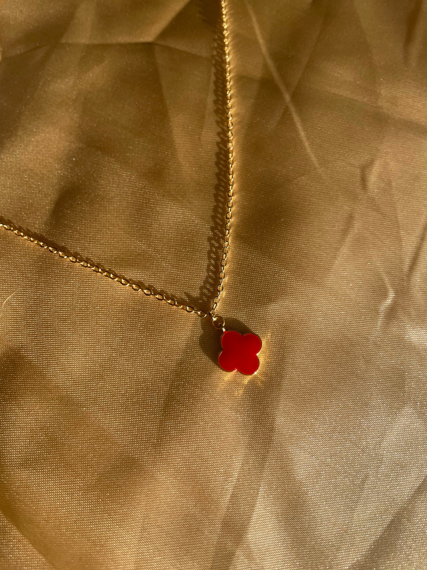 24kt Gold Plated Red Clover Necklace